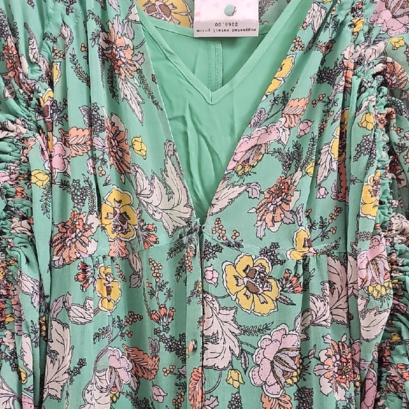 Free People Green and White Tiered Wrap Gown - Picture 5 of 5